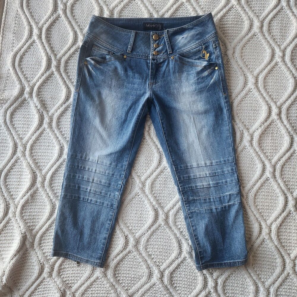 Vintage Baby Phat Y2K Denim Capri Pants – Mid-rise Multi-Button Moto Crop Size 9